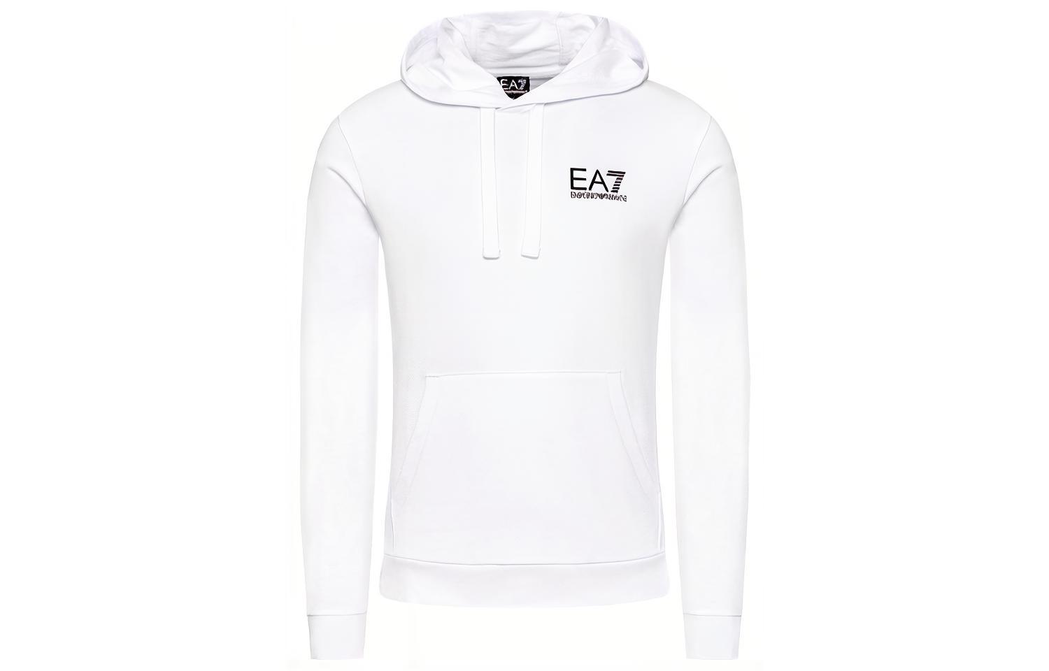 Emporio Armani EA7 SS21 Logo Print Pullover Hoodie White 3KPM31-PJ8LZ-1100