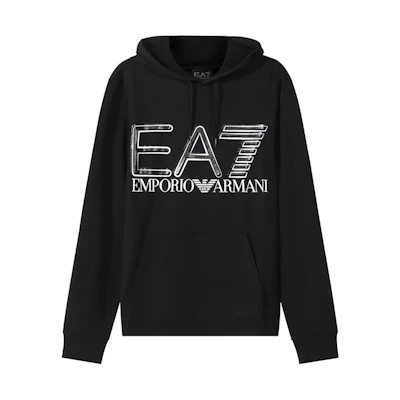 Emporio Armani EA7 SS22 Black Cotton Logo Hoodie 3LPM45-PJFGZ-1200