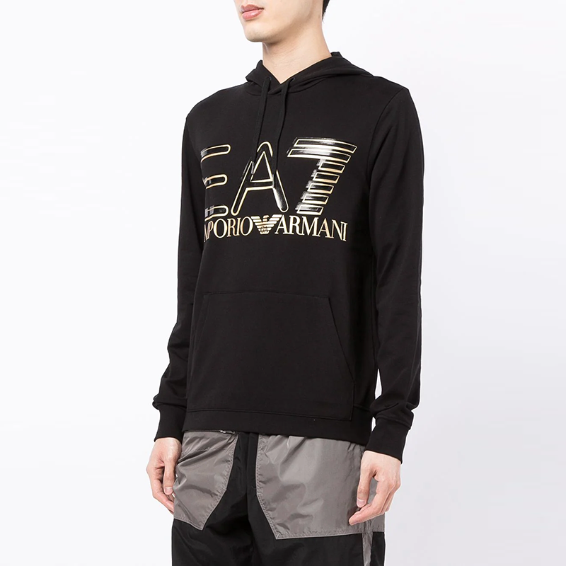 Emporio Armani EA7 SS22 Black Cotton Logo Hoodie 3LPM45-PJFGZ-1200 圖 5