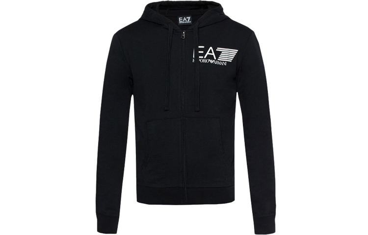 Emporio Armani EA7 SS22 Black Cotton Zip-Up Hoodie Jacket 3ZPM99-PJ05Z-1200