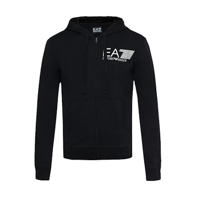 Emporio Armani EA7 SS22 Black Cotton Zip-Up Hoodie Jacket 3ZPM99-PJ05Z-1200