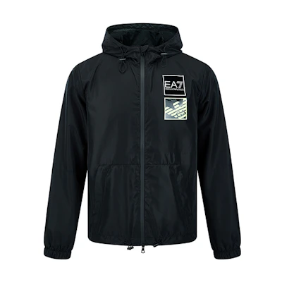 Emporio Armani EA7 SS22 Black Hooded Jacket with Logo for Men 3LPB05-PN28Z-1200