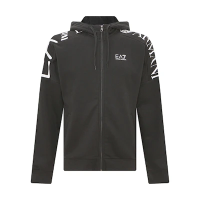 Emporio Armani EA7 SS22 Black Hoodie with Logo Print Zip-Up Design 6LPM56-PJHLZ-203