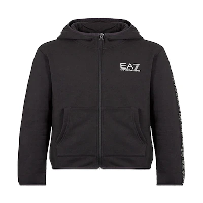 Emporio Armani EA7 SS22 Black Logo Hooded Zip-Up Jacket 6GPM32-J07Z-1200