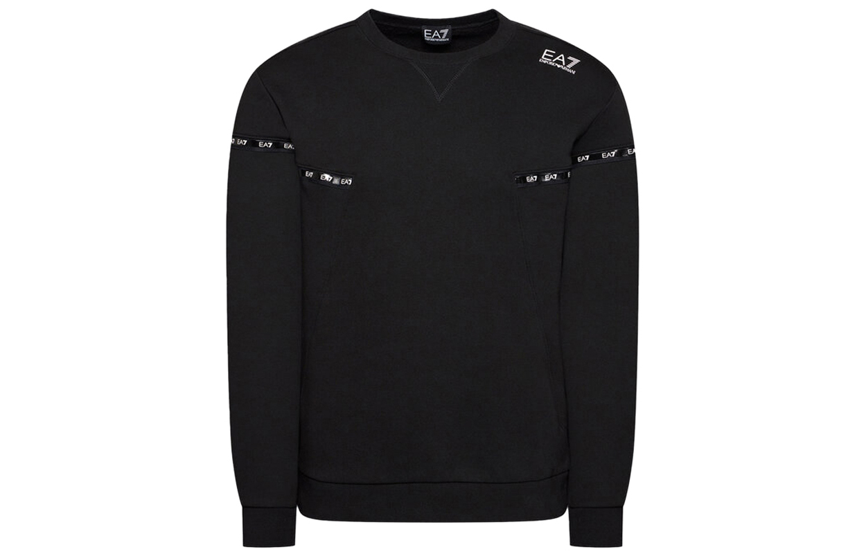 Emporio Armani EA7 SS22 Black Logo Print Crewneck Sweatshirt 6KPM63-PJ07Z-1200