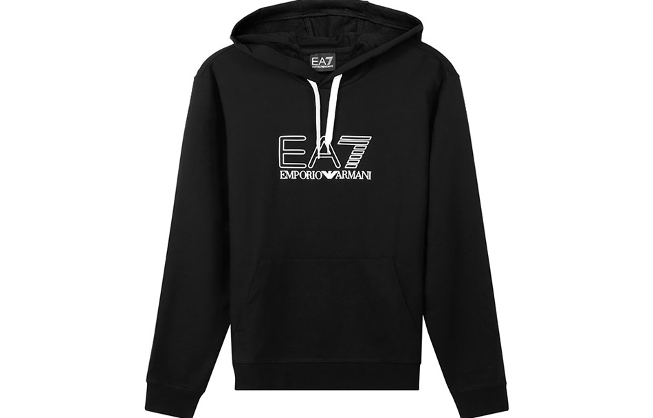 Emporio Armani EA7 SS22 Black Logo Print Hooded Sweatshirt 3LPM62-PJ05Z-1200