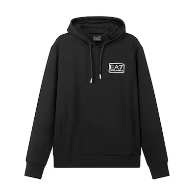Emporio Armani EA7 SS22 Black Logo Print Hoodie Long Sleeve Casual Wear 3LPM96-PJ07Z-1200