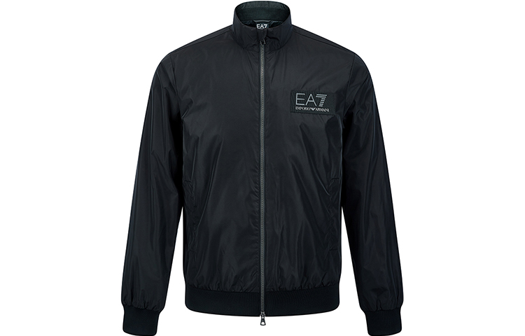 Emporio Armani EA7 SS22 Black Logo Zip-Up Collar Casual Jacket 3LPB38-PNAGZ-1200