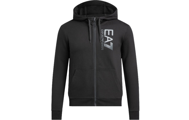 Emporio Armani EA7 SS22 Black Logo Zip-Up Hooded Sweatshirt for Men 6KPM53-PJ05Z-1200