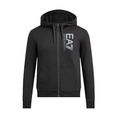 Emporio Armani EA7 SS22 Black Logo Zip-Up Hooded Sweatshirt for Men 6KPM53-PJ05Z-1200