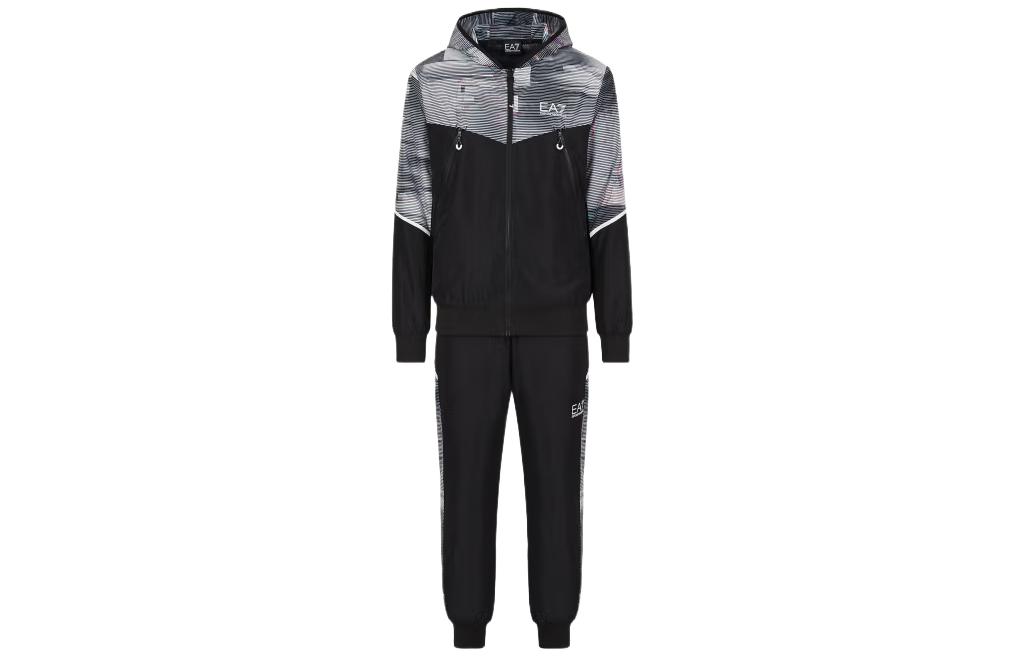 Emporio Armani EA7 SS22 Black Zip-Up Hoodie and Sweatpants Set 3LPV04-PNP6Z-0200