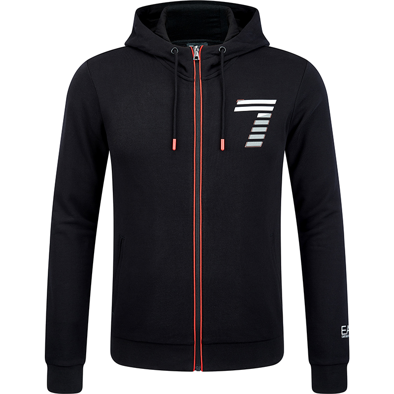 Emporio Armani EA7 SS22 Black Zip-Up Hoodie with Numeric Print for Men 3LPM52-PJEQZ-1200