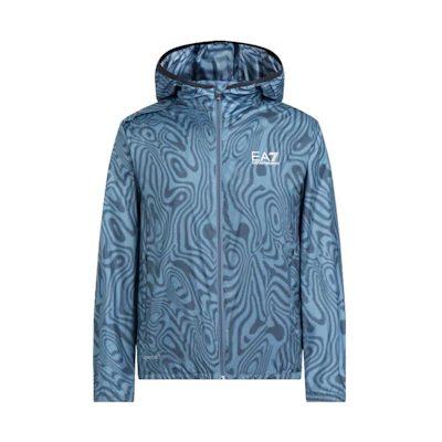 Emporio Armani EA7 SS22 Blue Full Print Hooded Zip Jacket Casual Style 3LPB11-PN2TZ-2508