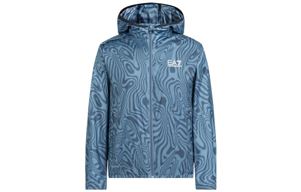Order Emporio Armani EA7 SS22 蓝色满印连帽拉链夹克休闲款 3LPB11-PN2TZ-2508