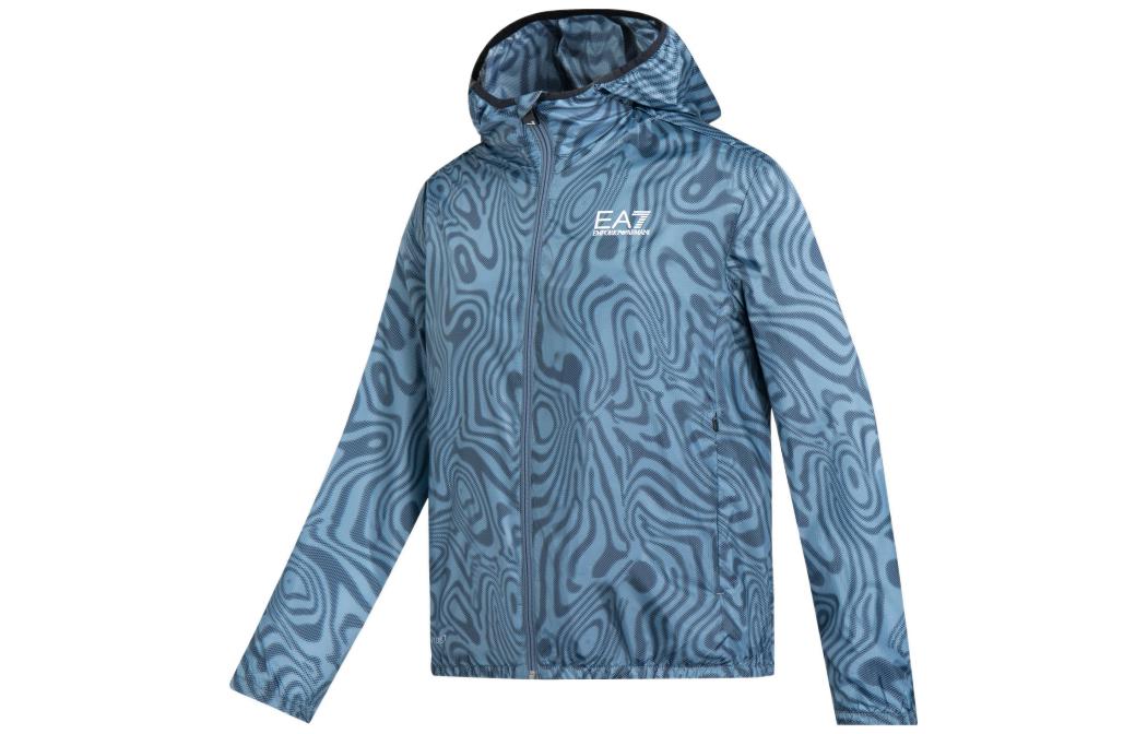 Shop Emporio Armani EA7 SS22 蓝色满印连帽拉链夹克休闲款 3LPB11-PN2TZ-2508