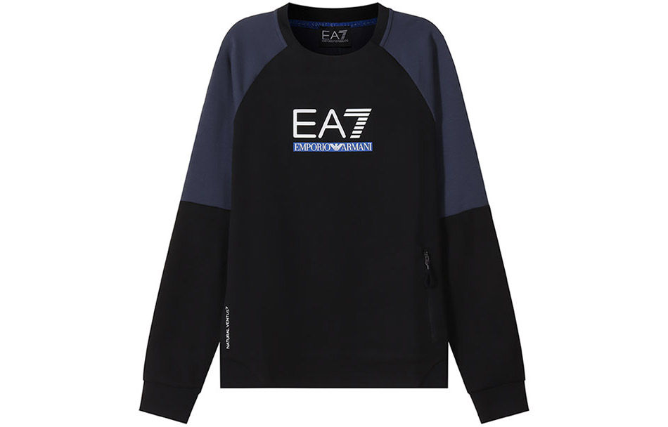Emporio Armani EA7 SS22 Colorblock Logo Crewneck Sweatshirt - Black 3LPM41-PJANZ-1200