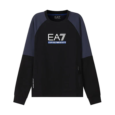 Emporio Armani EA7 SS22 Colorblock Logo Crewneck Sweatshirt - Black 3LPM41-PJANZ-1200