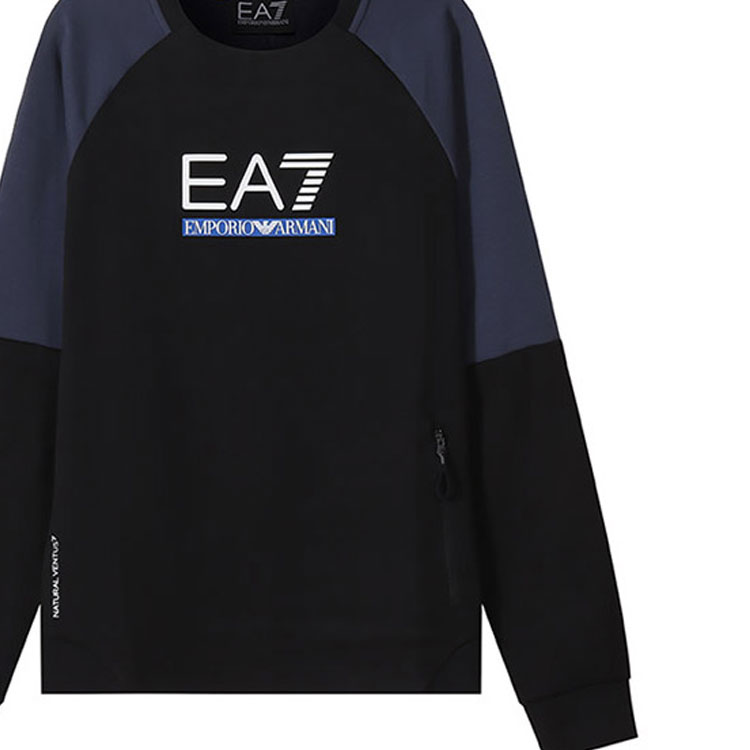 Sizing Emporio Armani EA7 SS22 拼色Logo圓領衛衣 - 黑色 3LPM41-PJANZ-1200