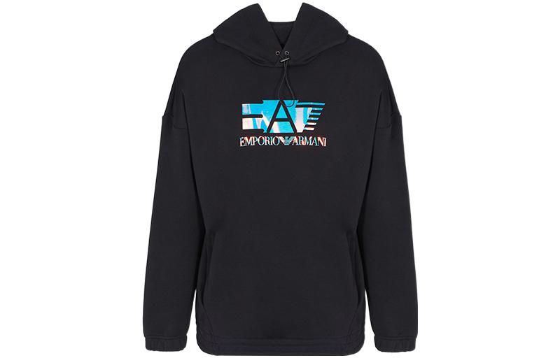 Emporio Armani EA7 SS22 Contrast Logo Cotton Hoodie Black 3LPM89-PJFNZ-1200