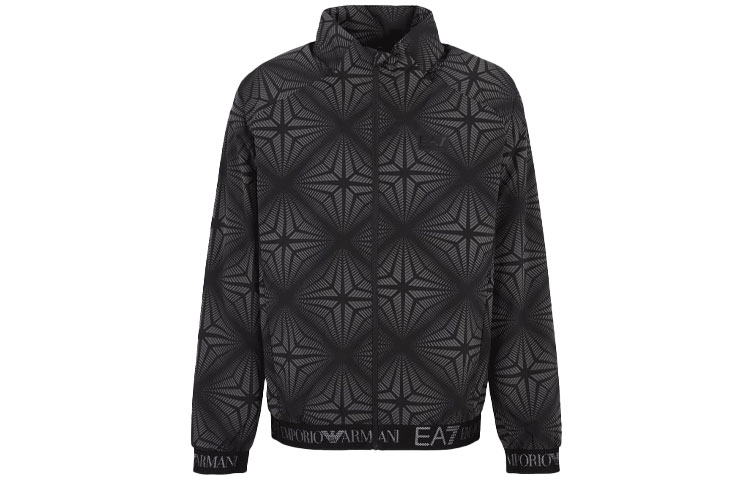 Emporio Armani EA7 SS22 Geometric Logo Print Stand Collar Jacket Black 6KPB49-PN3HZ-1200