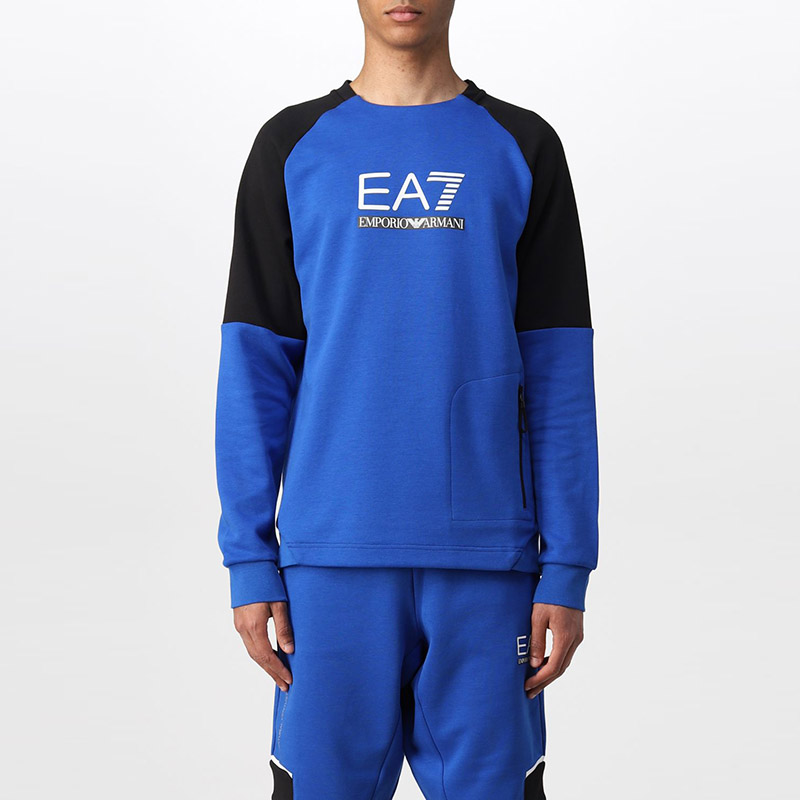 Purchase 安普里奥阿玛尼EA7 SS22男士徽标撞色圆领卫衣皇家蓝 3LPM41-PJANZ-1597