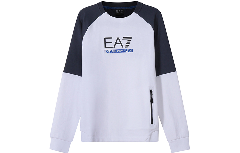 Emporio Armani EA7 SS22 Logo Crewneck Sweatshirt White for Men 3LPM41-PJANZ-1100