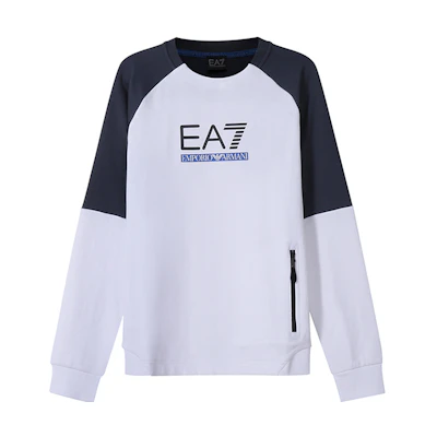 Emporio Armani EA7 SS22 Logo Crewneck Sweatshirt White for Men 3LPM41-PJANZ-1100