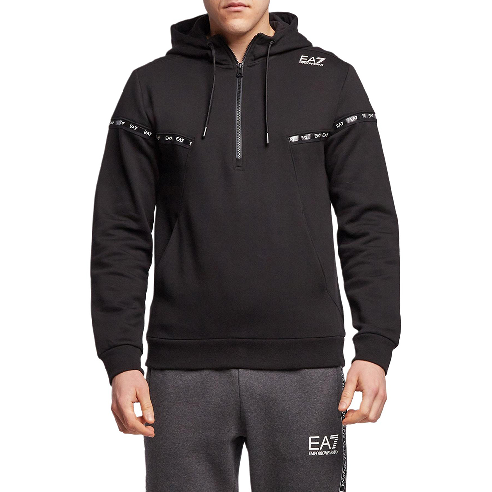 Emporio Armani EA7 SS22 Logo Print Black Zip Hoodie 6KPM64-PJ07Z-1200