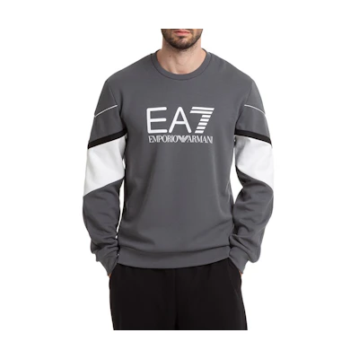 Emporio Armani EA7 SS22 Logo Print Colorblock Crewneck Sweatshirt Grey Men 6KPM03-PJ3MZ-1977