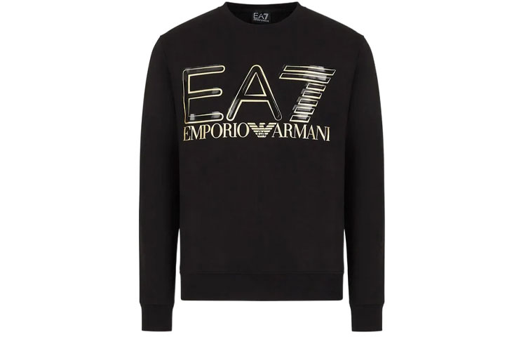 Emporio Armani EA7 SS22 Logo Print Crewneck Long Sleeve Sweatshirt Black Men 3LPM44-PJFGZ-0208