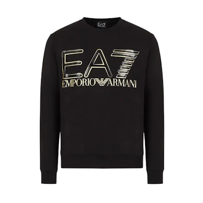 Emporio Armani EA7 SS22 Logo Print Crewneck Long Sleeve Sweatshirt Black Men 3LPM44-PJFGZ-0208