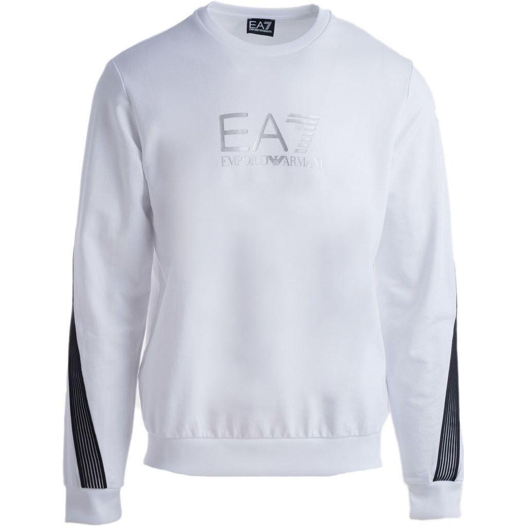 Emporio Armani EA7 SS22 Logo Print Crewneck White Sweatshirt 3LPM67-PJ05Z-1100