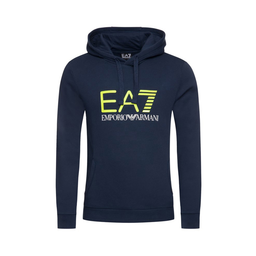 Emporio Armani EA7 SS22 Logo Print Drawstring Hoodie Dark Blue 6GPM35-J07Z-1554