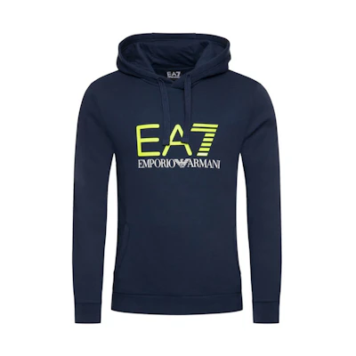 Emporio Armani EA7 SS22 Logo Print Drawstring Hoodie Dark Blue 6GPM35-J07Z-1554