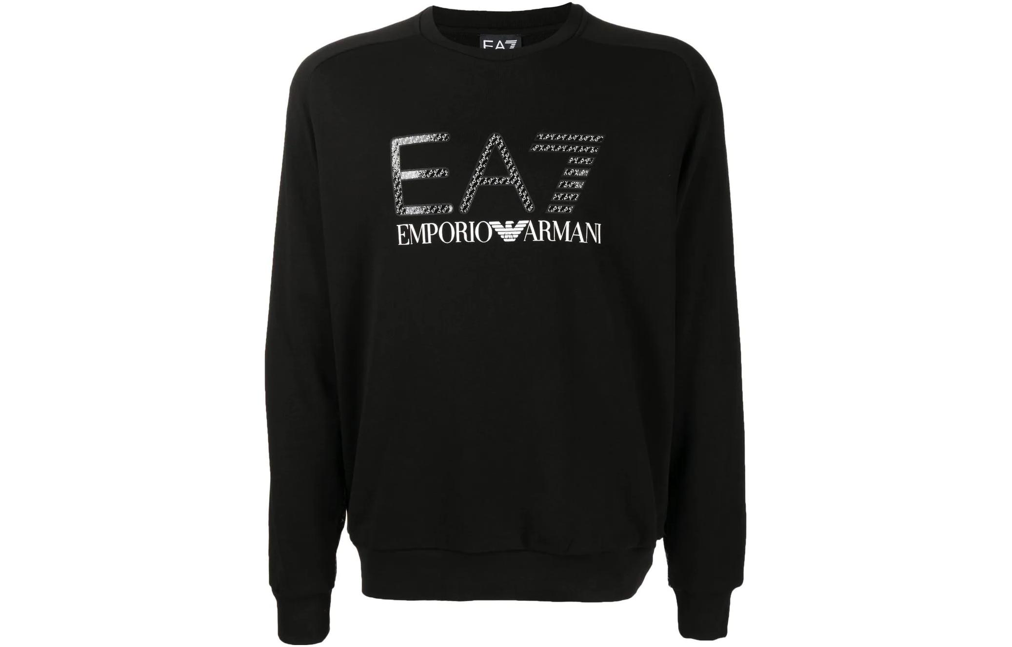 Order Emporio Armani EA7 SS22 男士黑色标志印花罗纹圆领卫衣 3LPM54-PJEQZ-0200