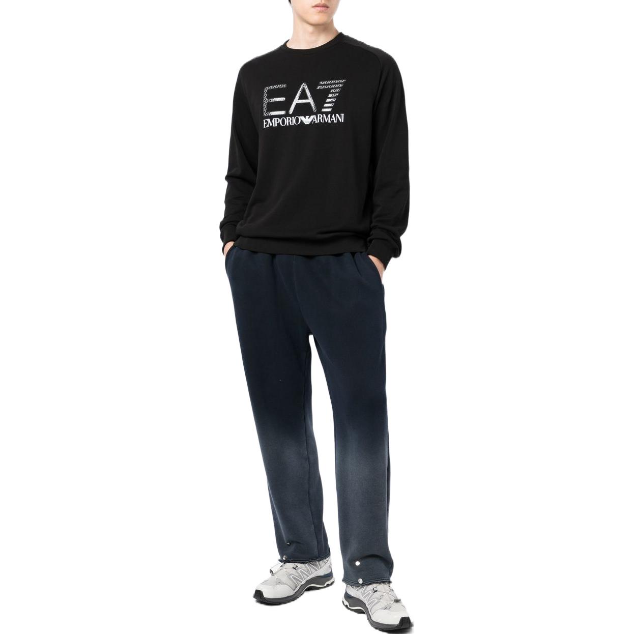 Lookbook Emporio Armani EA7 SS22 男士黑色标志印花罗纹圆领卫衣 3LPM54-PJEQZ-0200