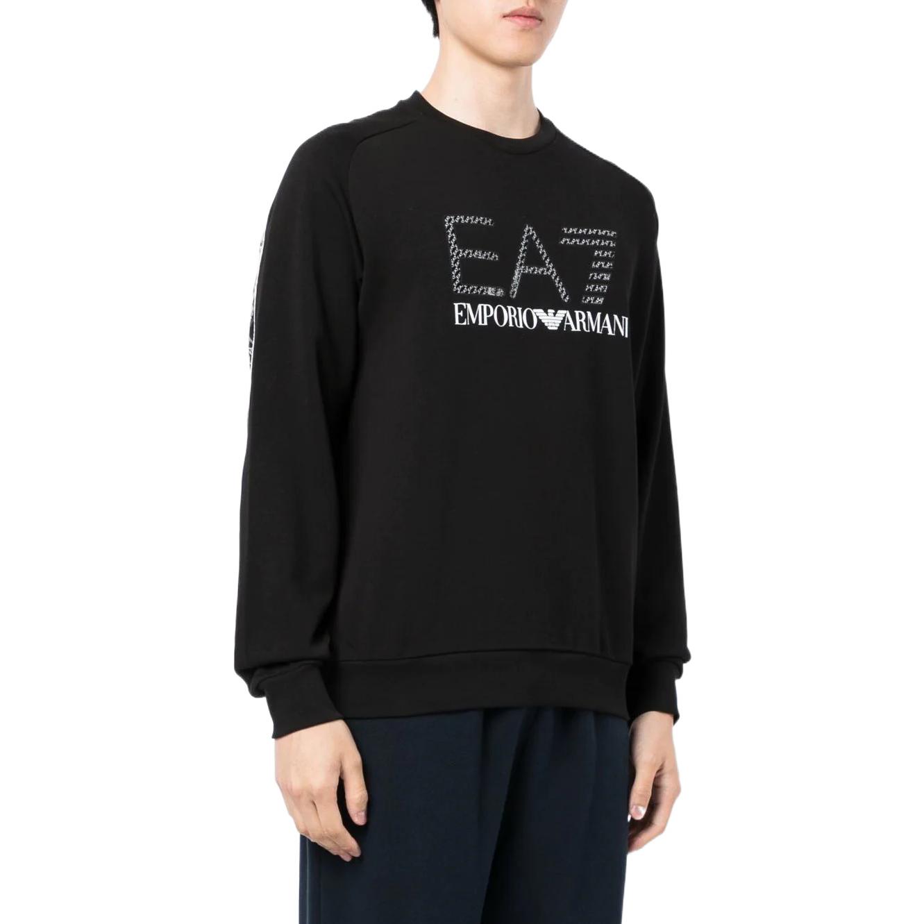 Purchase Emporio Armani EA7 SS22 男士黑色标志印花罗纹圆领卫衣 3LPM54-PJEQZ-0200