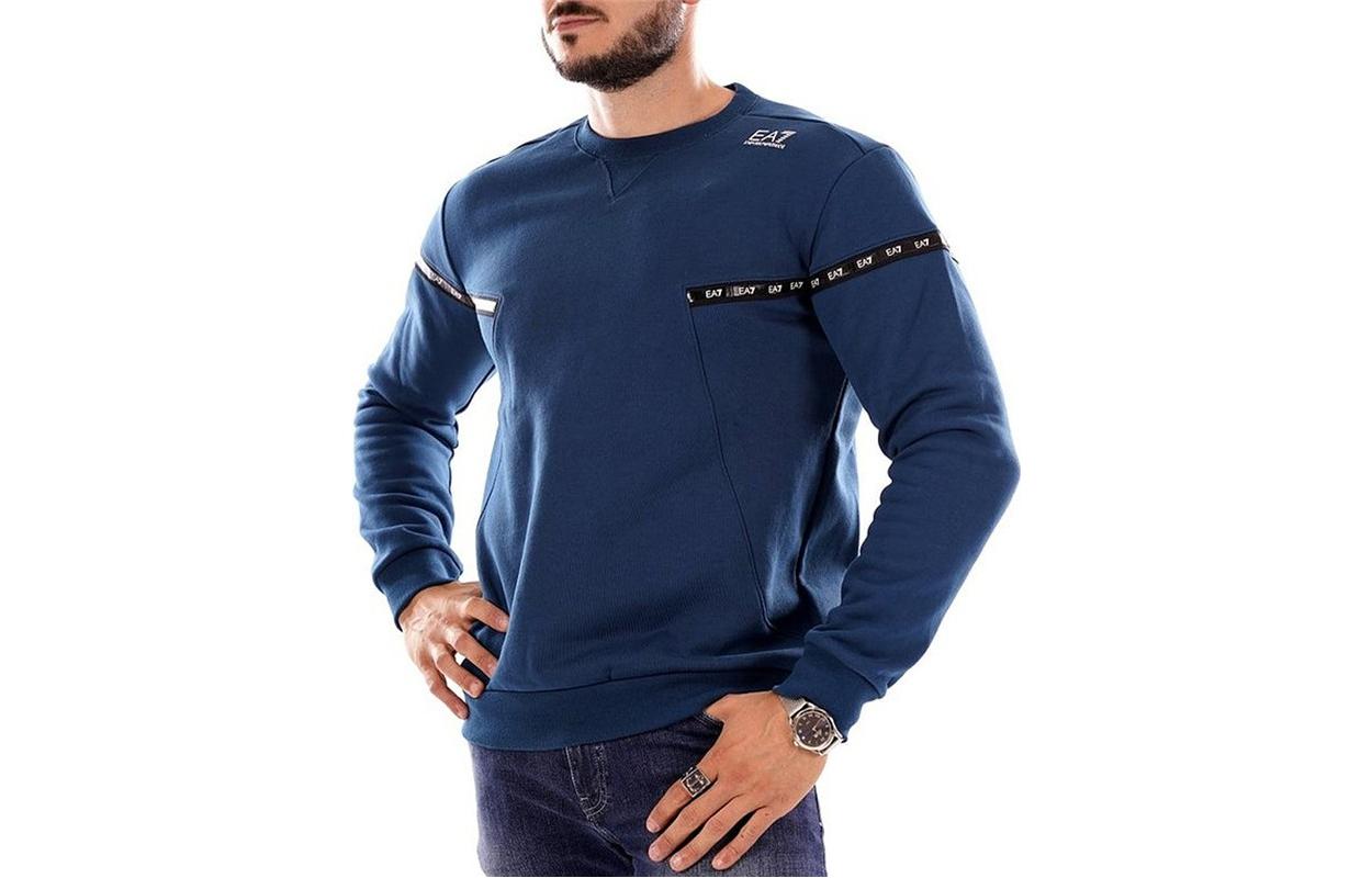 Emporio Armani EA7 SS22 Logo Tape Pullover Sweatshirt Blue - 6KPM63-PJ07Z-1544