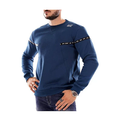 Emporio Armani EA7 SS22 Logo Tape Pullover Sweatshirt Blue - 6KPM63-PJ07Z-1544