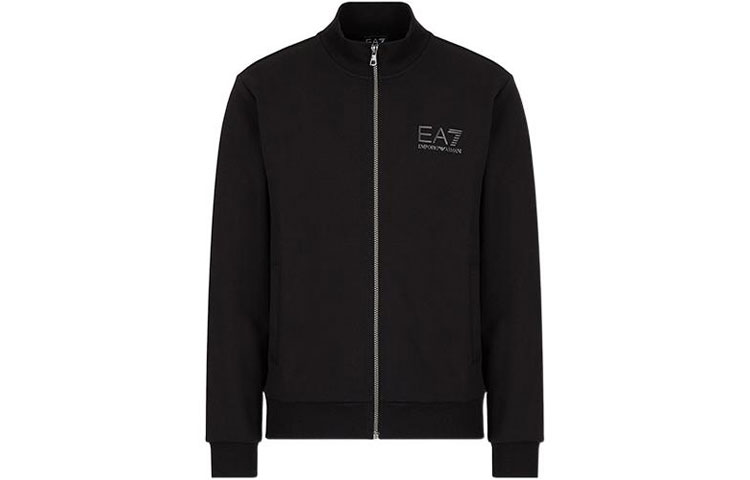 Emporio Armani EA7 SS22 Lux Identity Logo Print Black Sweatshirt Jacket 3LPM83-PJARZ-1200