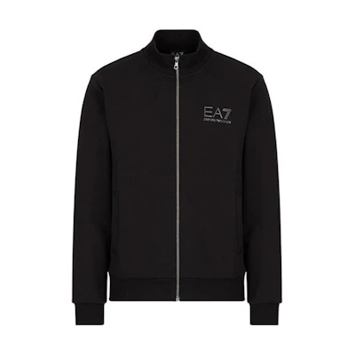 Emporio Armani EA7 SS22 Lux Identity Logo Print Black Sweatshirt Jacket 3LPM83-PJARZ-1200