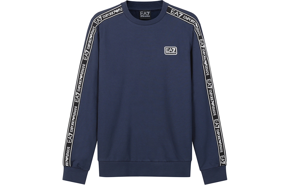 Emporio Armani EA7 SS22 Navy Blue Cotton Crewneck Long-Sleeve Sweatshirt 3LPM39-PJ05Z-0554