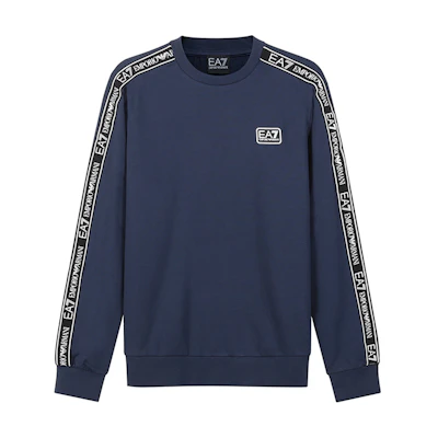 Emporio Armani EA7 SS22 Navy Blue Cotton Crewneck Long-Sleeve Sweatshirt 3LPM39-PJ05Z-0554