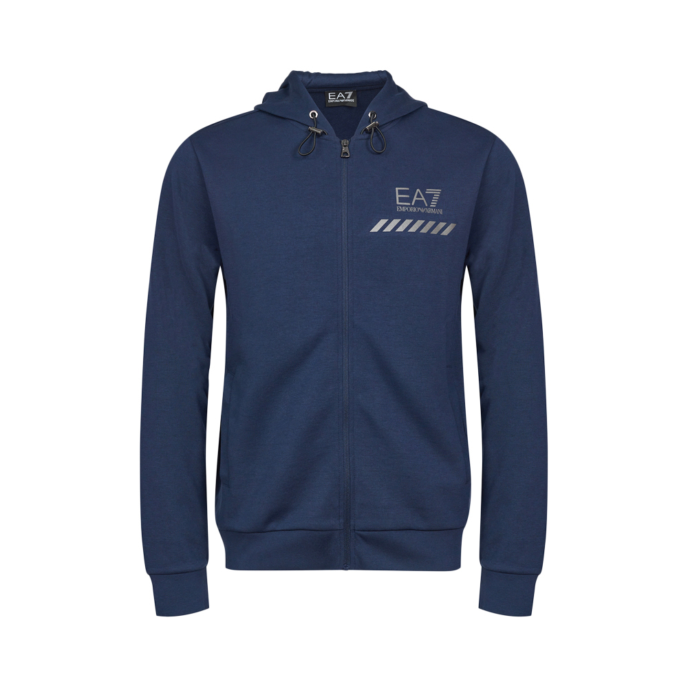 Emporio Armani EA7 SS22 Navy Blue Letter Print Zip-Up Hoodie 3KPM82-PJARZ-1554