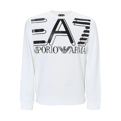 Emporio Armani EA7 SS22 Printed Cotton Crewneck Sweatshirt White 3HPM27-PJ05Z-1100
