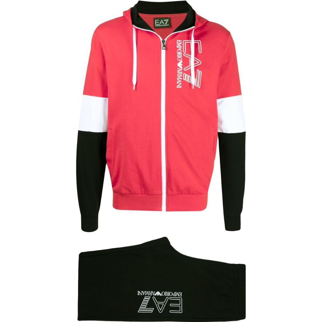 Emporio Armani EA7 SS22 Red Logo Print Hoodie Jacket & Sweatpants Set 3LPV52PJ05Z24BG