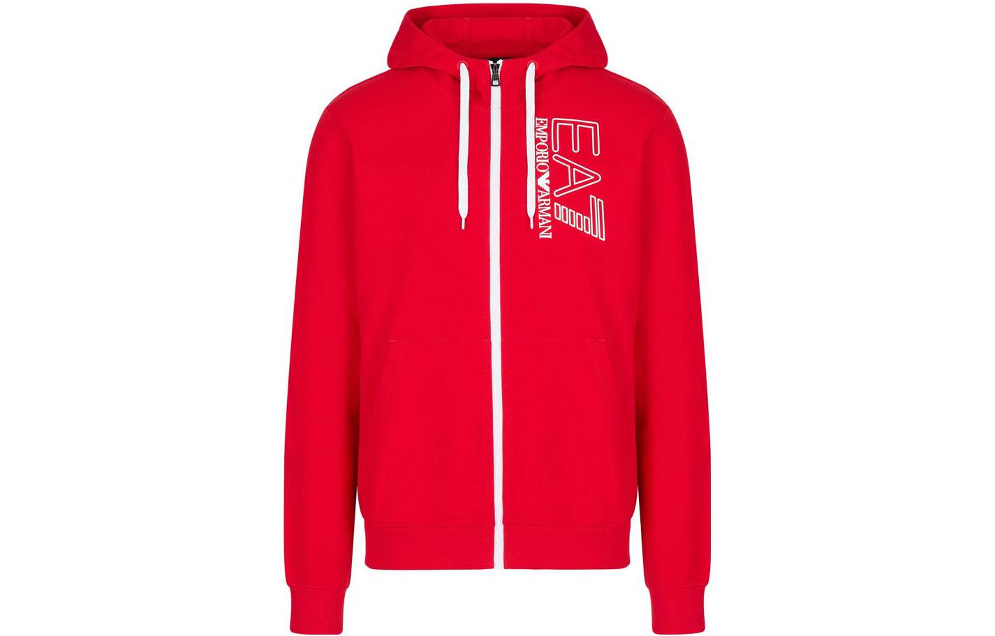 Emporio Armani EA7 SS22 Red Zip Hoodie with Logo Print 3LPM53-PJ05Z-1451