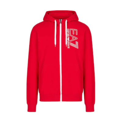 Emporio Armani EA7 SS22 Red Zip Hoodie with Logo Print 3LPM53-PJ05Z-1451