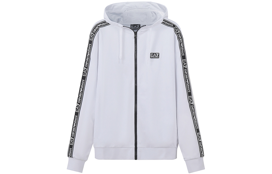 Emporio Armani EA7 SS22 White Cotton Logo Tape Hoodie Zip Jacket 3LPM40-PJ05Z-0100