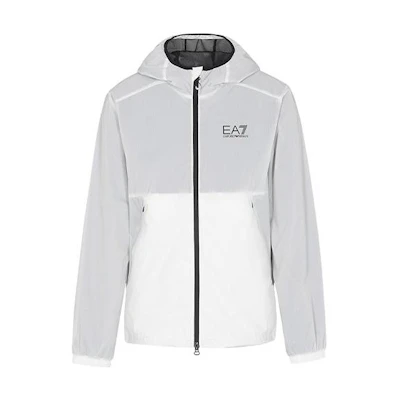 Emporio Armani EA7 SS22 White Logo Print Hooded Bomber Jacket 3LPB19-PN5UZ-0148